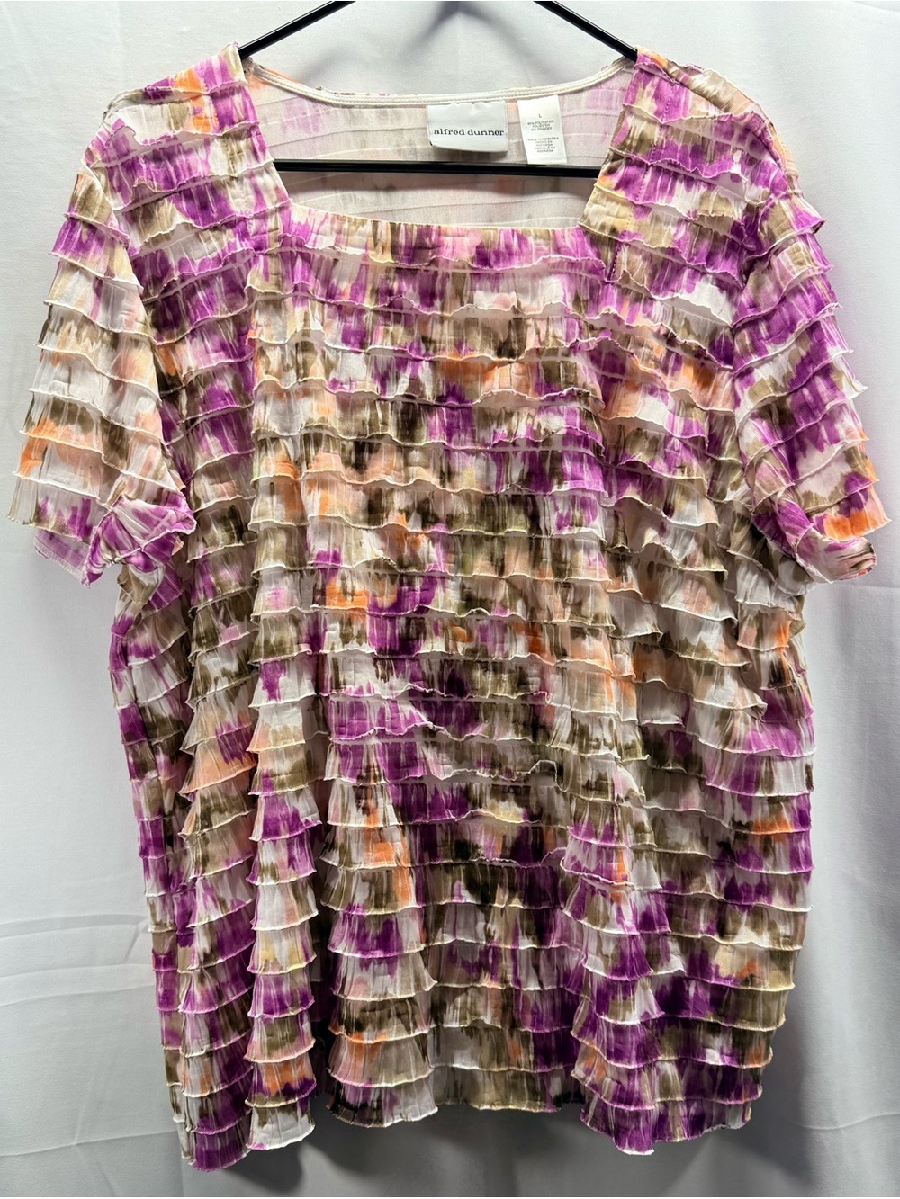 Alfred Dunner Multi-Color Ruffle Short Sleeve Blouse Size Large